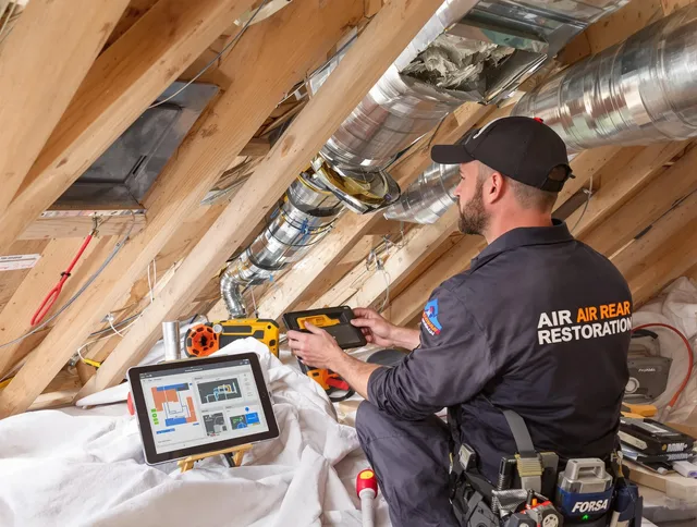 Westwood Air Duct Cleaning technician performing precise duct repair work in Westwood