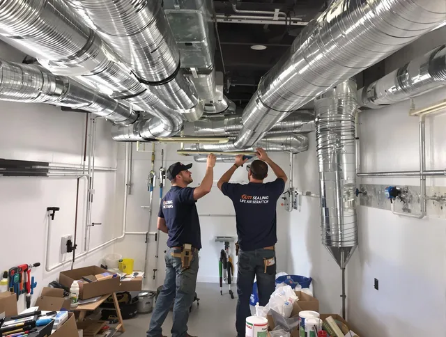 Westwood Air Duct Cleaning technician applying professional duct sealing solutions in Westwood