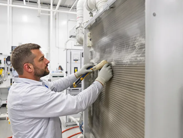 Westwood Air Duct Cleaning technician performing precision commercial coil cleaning at a Westwood business