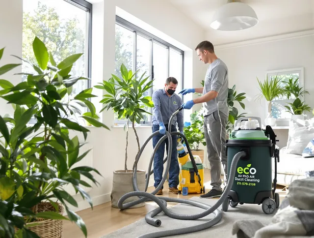 Westwood Air Duct Cleaning technician performing eco-friendly duct cleaning using sustainable methods in Westwood