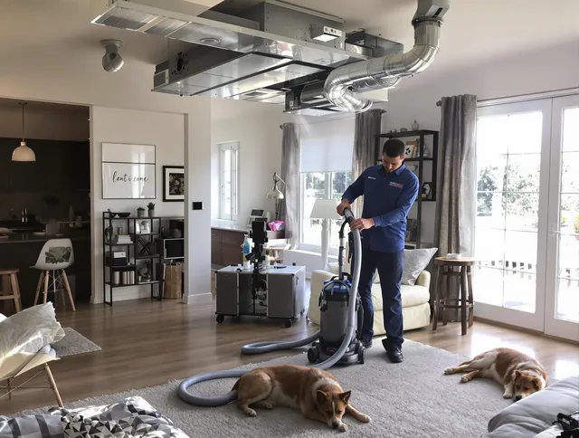 Westwood Air Duct Cleaning technician performing detailed indoor duct cleaning for improved air quality in Westwood